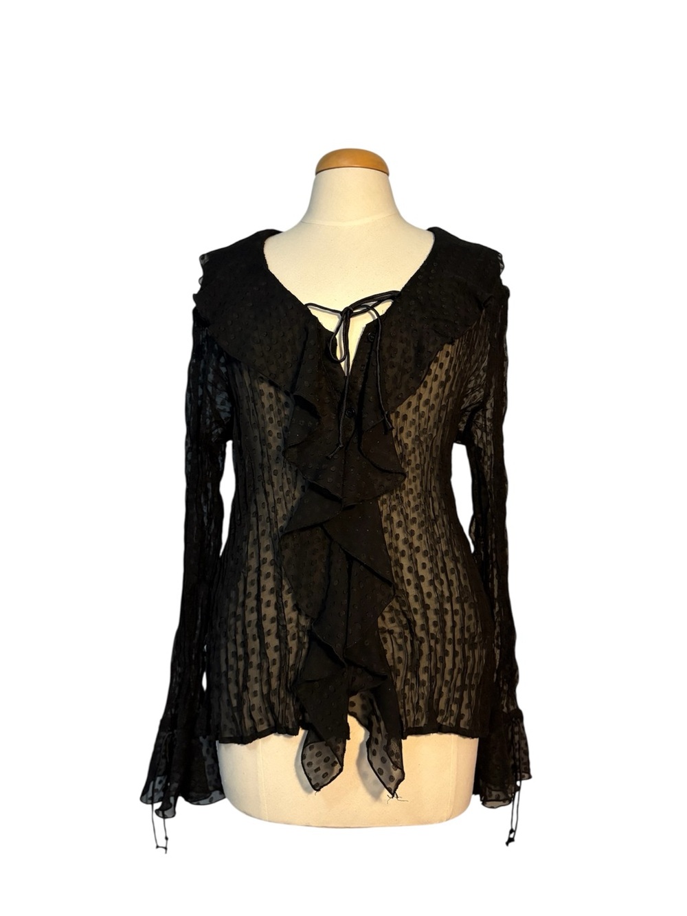 Vintage Black Ruffled Sheer Top